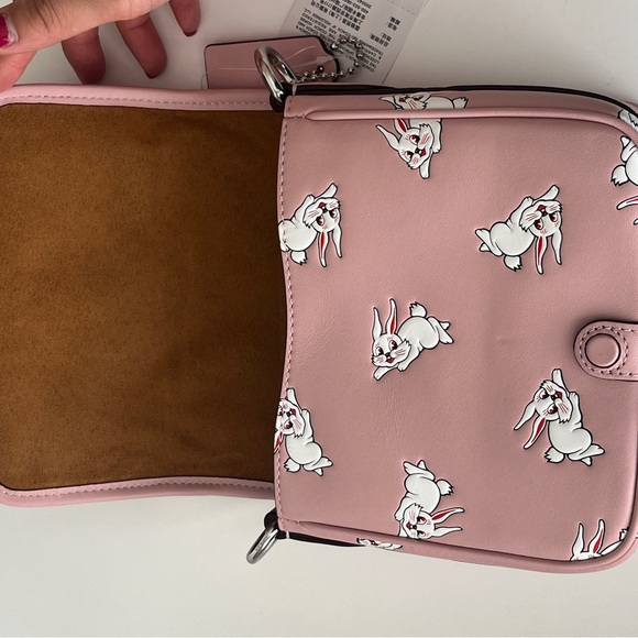 Coach x White Rabbit Pink Frankie Messager 19 Bag Crossbody With  Rabbit Print - Picture 7 of 9